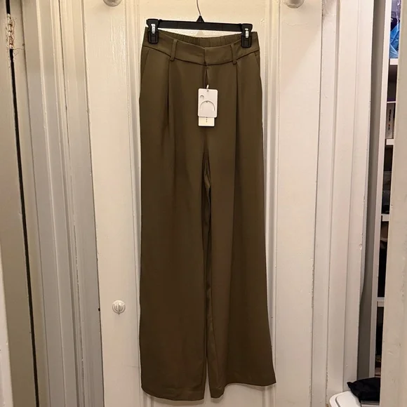 Wide-Leg Olive Green Trousers - Picture 1 of 3